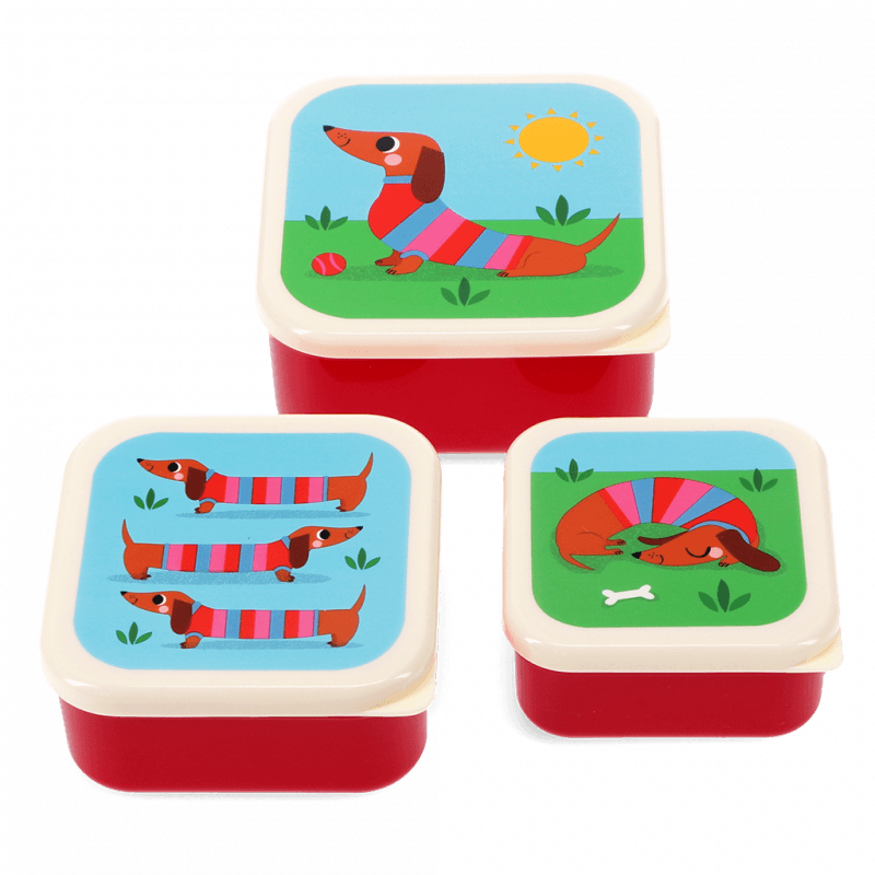 Snack Boxes Set Of 3 - Sausage Dog Blue