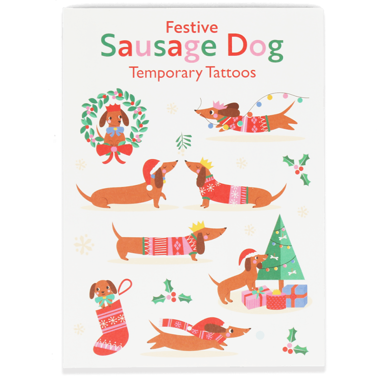 Festive SausageDog - Temporary Tattoos
