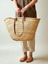 Load image into Gallery viewer, French Market Bag With Double Leather Handles - Brown
