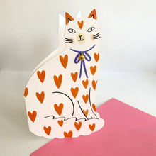 Load image into Gallery viewer, Sitting Kitty Shaped Cat Greeting Card - Hearts
