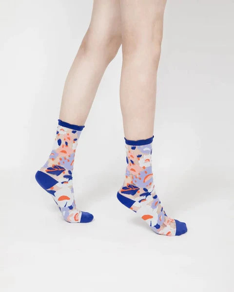 Flower Garden Sheer Socks - Blue