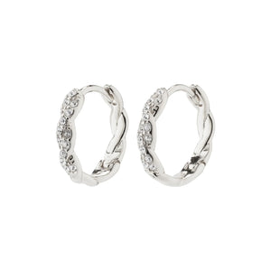 EZO Twirled Crystal Hoop Earrings Silver Plated by Pilgrim