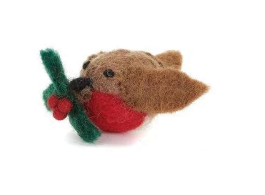 Mini Robin Felt Decoration With Holly or Mistletoe by Amica Accessories Ltd