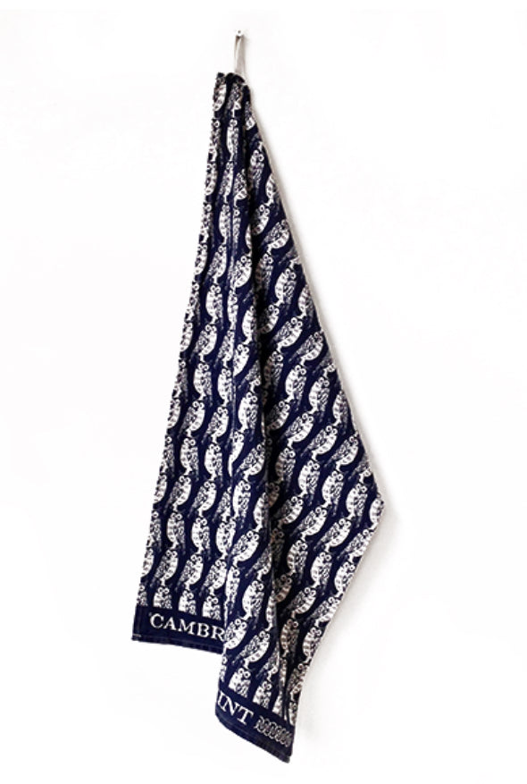 Cambridge Imprint - Cotton Tea Towel - Owls Indigo