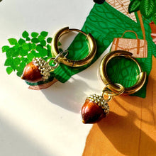 Load image into Gallery viewer, Autumn Acorn Detachable Enamel Charm Hoop Earrings
