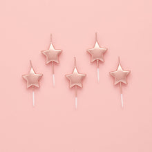 Load image into Gallery viewer, Rose Gold Metallic Star Candles - Pack of 5
