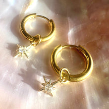 Load image into Gallery viewer, 18K Gold Rhinestone Star Charm Detachable Charm Hoop Earrings
