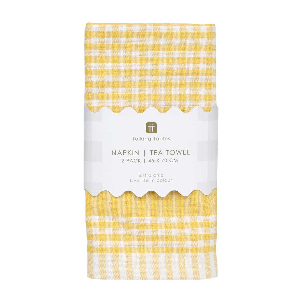 Talking Tables Set Of 2 Tea Towels - Yellow Gingham