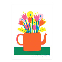 Load image into Gallery viewer, A4 Teapot Flowers Risograph Art Print

