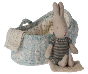 Maileg Rabbit Micro in Carry Cot-Blue - 3 Assorted Colours
