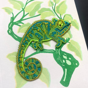 Iron On Patch Card - Climbing  Chameleon by Petra Boase