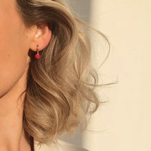Load image into Gallery viewer, Red Enamel Heart Huggie Hoop Gold Earrings by Lisa Angel
