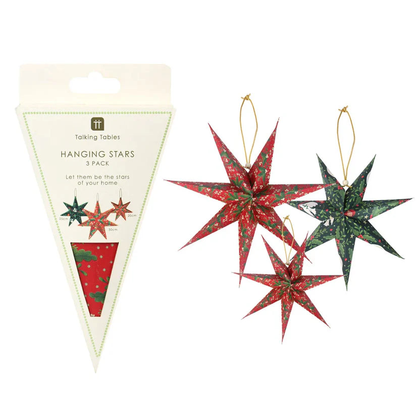 Talking Tables Folklore Paper Stars Christmas Tree Decorations - 3 Pack