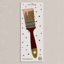 Load image into Gallery viewer, Embroidered brown paintbrush bookmark on grey background.
