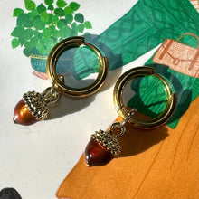 Load image into Gallery viewer, Autumn Acorn Detachable Enamel Charm Hoop Earrings
