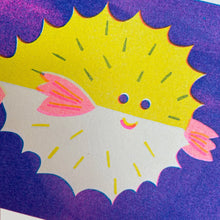 Load image into Gallery viewer, Naomi Wilkinson Riso Print Postcard - Puffer Fish
