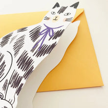Load image into Gallery viewer, Sitting Kitty Shaped Cat Greeting Card - Black &amp; White
