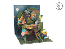 Load image into Gallery viewer, Treehouse Layered Pop Up Greetings Card with Lights by Ohh Deer
