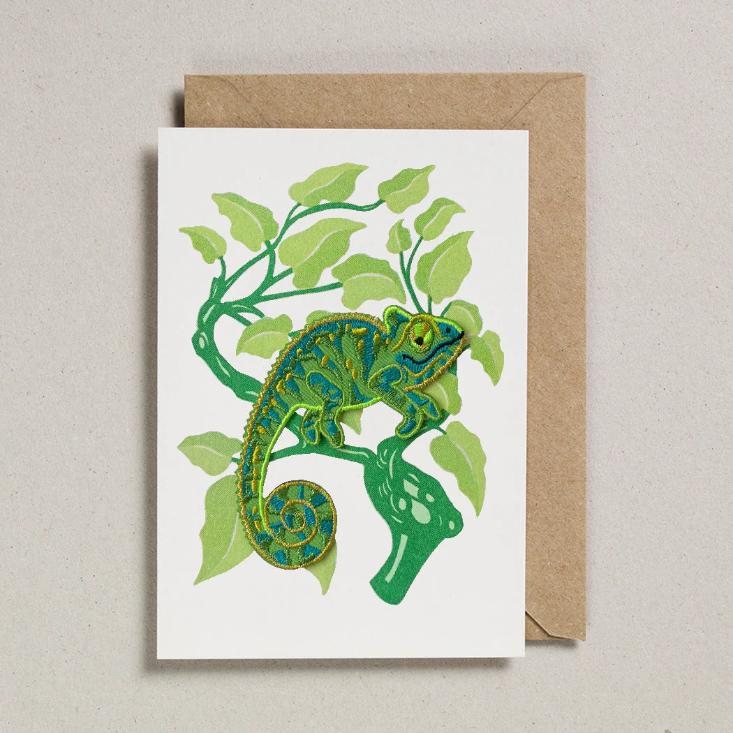 Iron On Patch Card - Climbing  Chameleon by Petra Boase