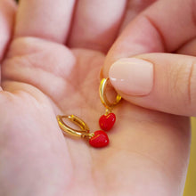 Load image into Gallery viewer, Red Enamel Heart Huggie Hoop Gold Earrings by Lisa Angel
