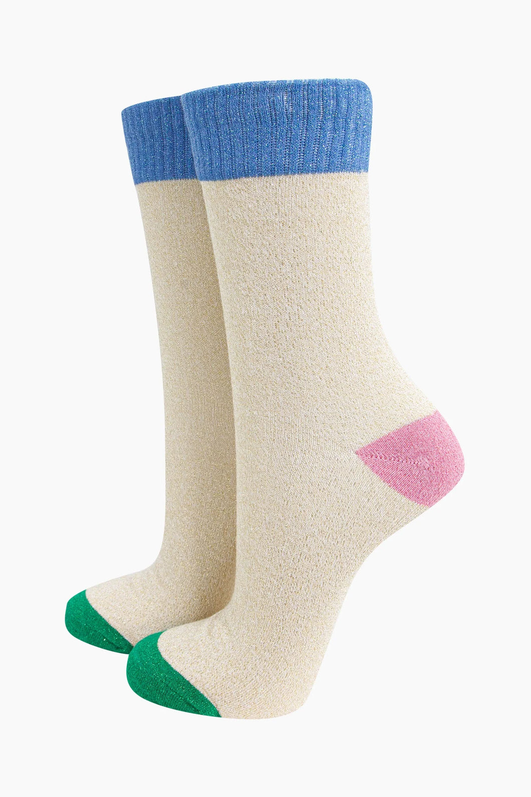 Women’s Socks - Cream/Denim Blue Glitter