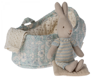 Maileg Rabbit Micro in Carry Cot-Blue - 3 Assorted Colours