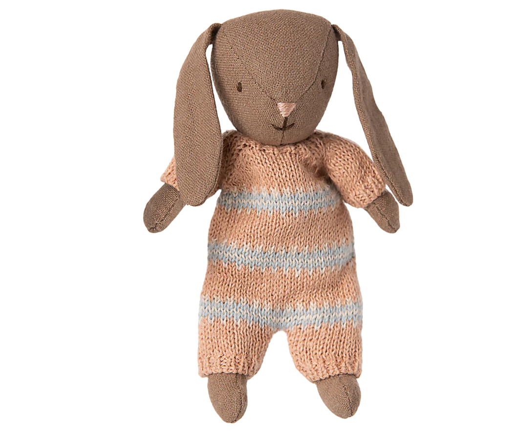 Maileg Micro Bunny - Brown with Dusty Rose Knitted Suit