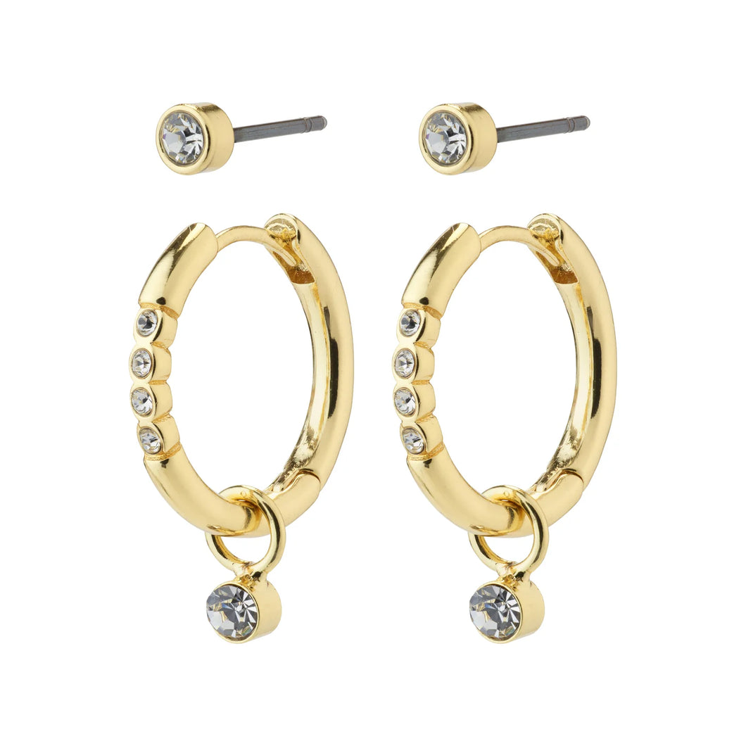 ELNA Recycled Crystal Earrings 2-in-1 Set Gold-Plated by Pilgrim