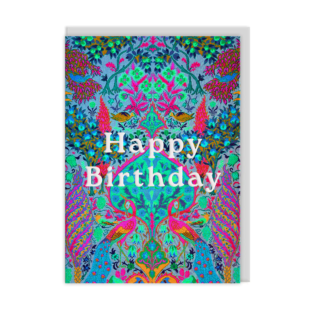 Neon Floral Greeting Card - Peacock