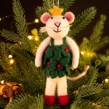 Load image into Gallery viewer, Amica Felt Christmas Decoration - Mouse in Holly Dress
