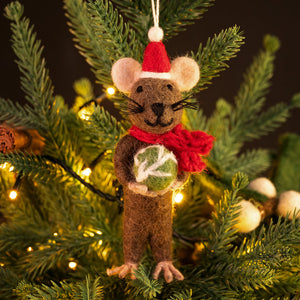 Amica Felt Christmas Decoration - Festive Rat with Sprout