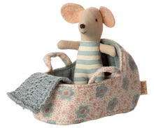 Load image into Gallery viewer, Maileg Baby Mouse Carry Cot - Blue
