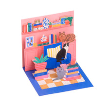 Load image into Gallery viewer, Pop-Up Greeting Card - Cat Book Nook
