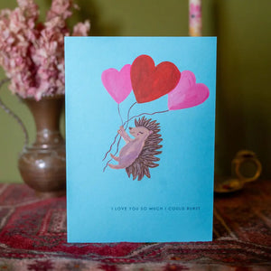 Hedgehog With  Balloons -  Greeting Card by Hutch Cassidy