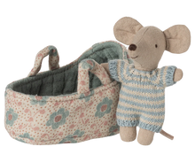 Load image into Gallery viewer, Maileg Sleepy Baby Mouse In Carry Cot - Blue
