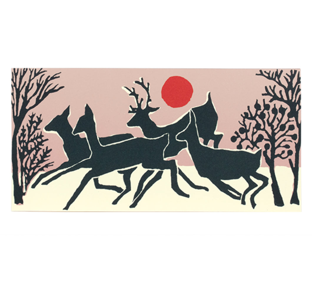 Smaller Long Christmas Card - Pack Of 10 - The Running Of The Deer by Cambridge Imprint