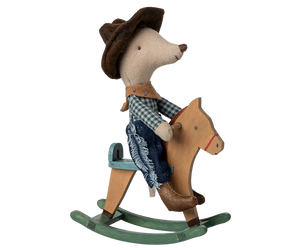 Maileg Little Brother Mouse - Cowboy On Rocking Horse