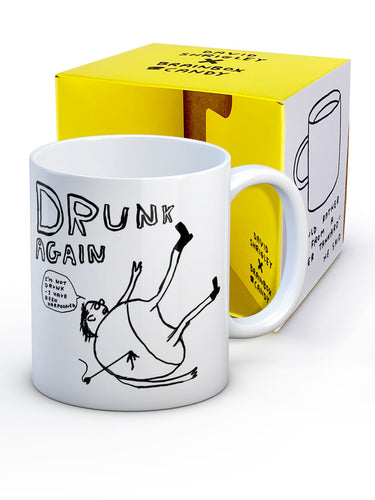 David Shrigley Boxed Mug - Drunk Again | £10.00. White ceramic mug with artwork by David Shrigley. The words 
