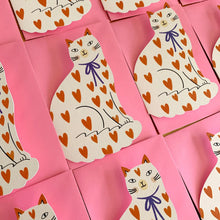 Load image into Gallery viewer, Sitting Kitty Shaped Cat Greeting Card - Hearts
