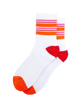 Load image into Gallery viewer, Woman’s Spots Socks - Striped Orange/Pink
