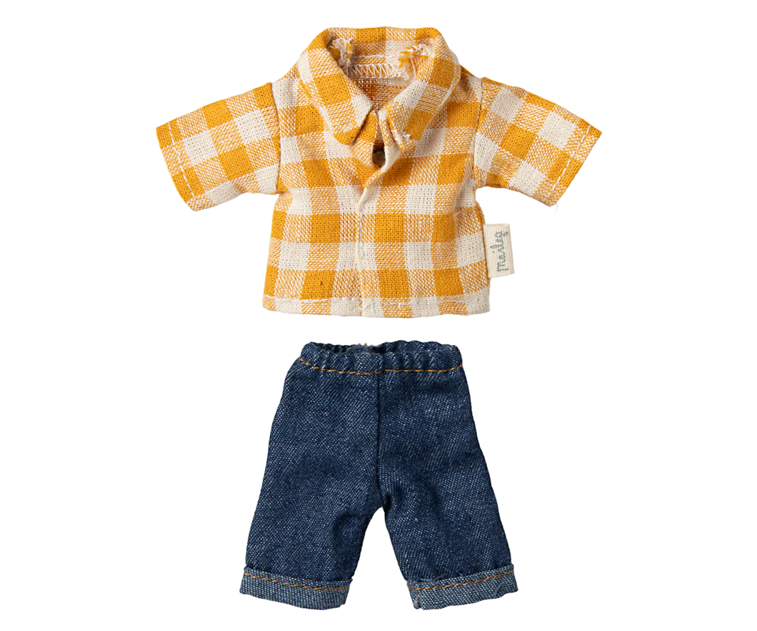 Maileg - Yellow  Checked Shirt & Pants - Dad Mouse