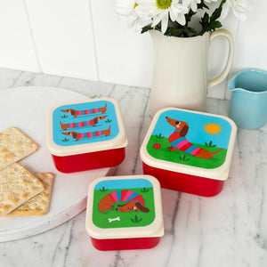 Snack Boxes Set Of 3 - Sausage Dog Blue