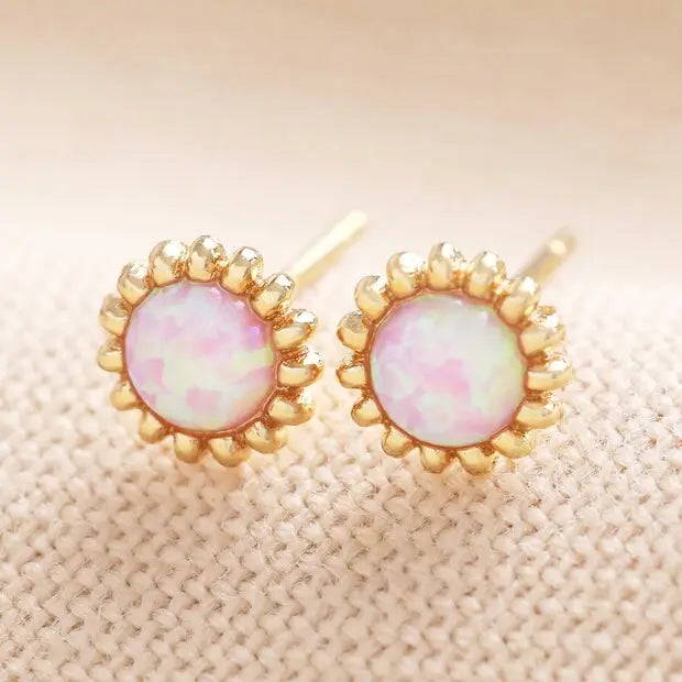 Lisa Angel Gold Stud - Pink Opal Flower