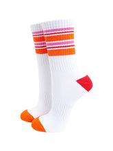 Load image into Gallery viewer, Woman’s Spots Socks - Striped Orange/Pink
