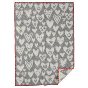 Klippan 100% Organic Lambswool Baby Blanket - Heart Grey - 65 x 90 cm