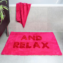 Load image into Gallery viewer, Pink &quot;And Relax&quot; Tufted Cotton Bath Mat
