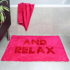 Pink "And Relax" Tufted Cotton Bath Mat