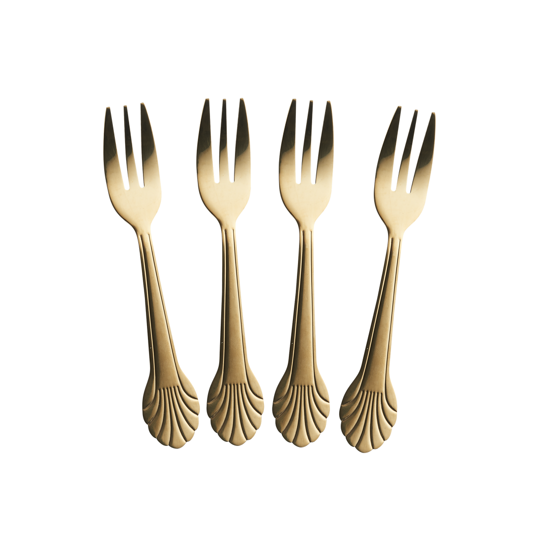 Set of 4 Cake Forks - Gold Stainless Steel