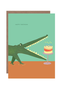 Crocodile with Cake Birthday Card by Hutch Cassidy