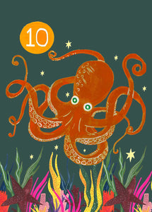 Age 10 Party Octopus Birthday Card by Hutch Cassidy